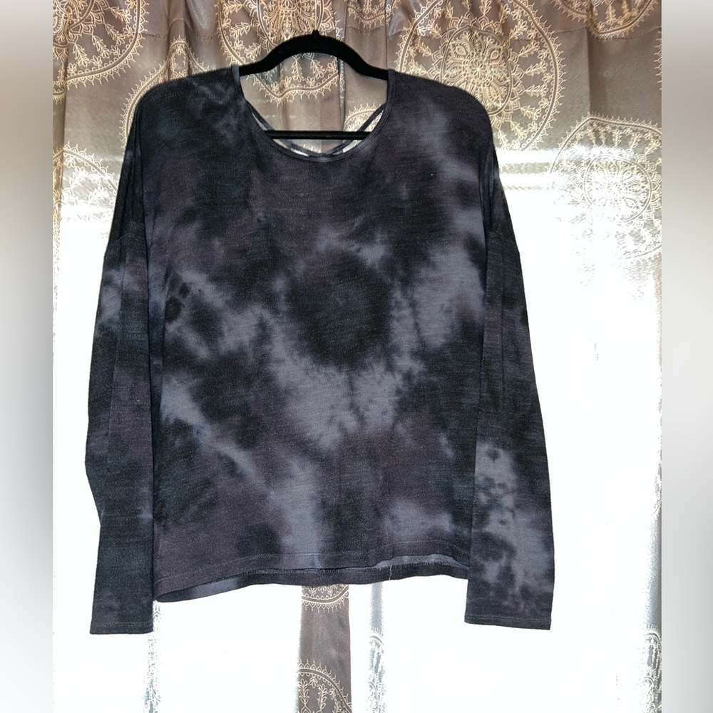 Blue tie dye sweater with cross over back
